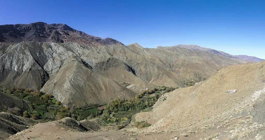 Winding road crossing the High Atlas at Tizi n'Tichka in Morocco