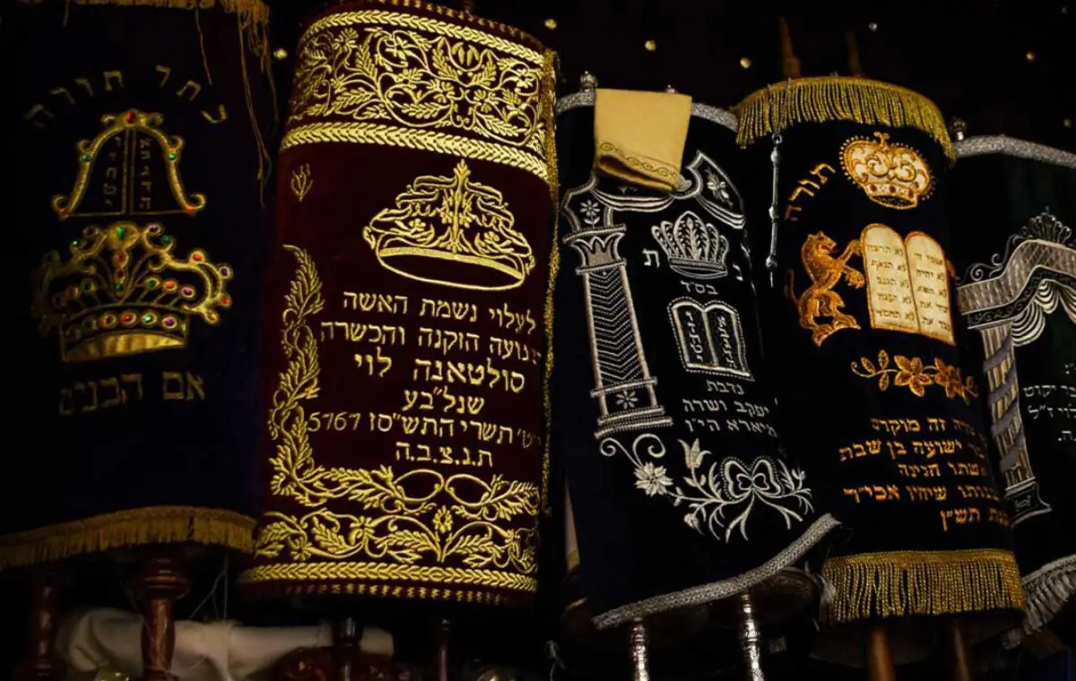 Torah scrolls in a Moroccan synagogue, photographed on a private Morocco Jewish heritage tour